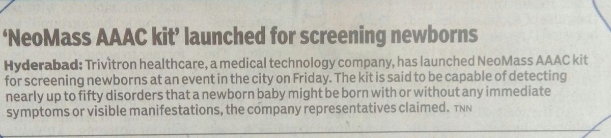 NeoMass AAAC Kit launched for screening newborns