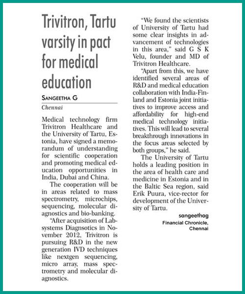 Trivitron,Tartu varsity in pact for medical education